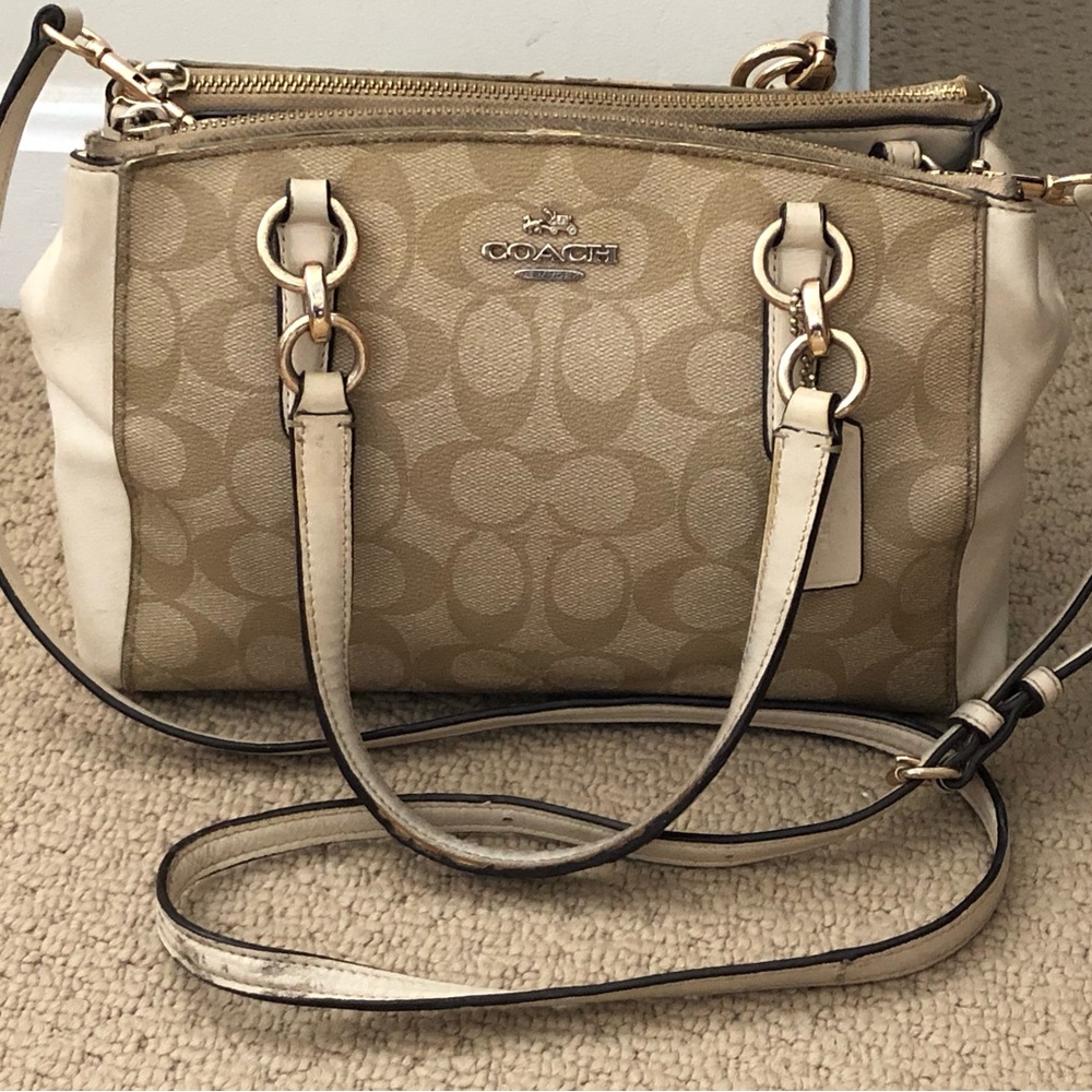 Coach Christie Carryall Cream Signature Satchel Bag